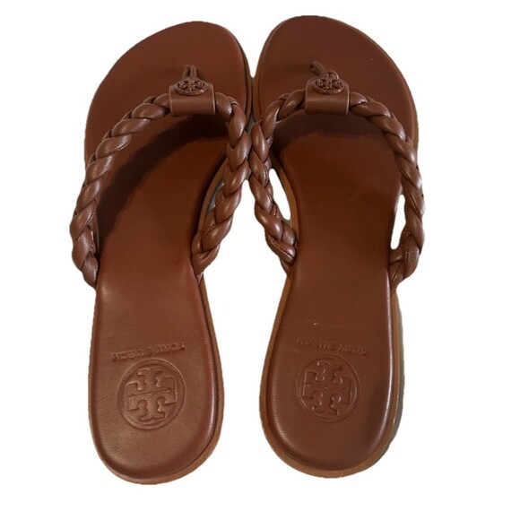Tory Burch Braided Benton Womens 7.5M Brown Leather Thong Flat Sandals 88492 - Picture 6 of 11